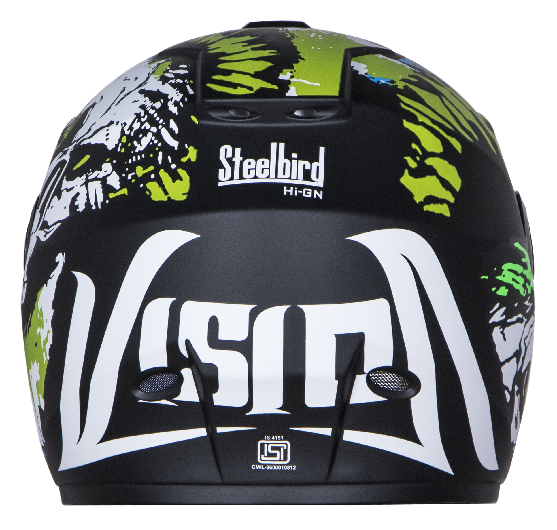 SBH-11 Vision Skull Mat Black With Y. Green( Fitted With Clear Visor Extra Smoke Visor Free)